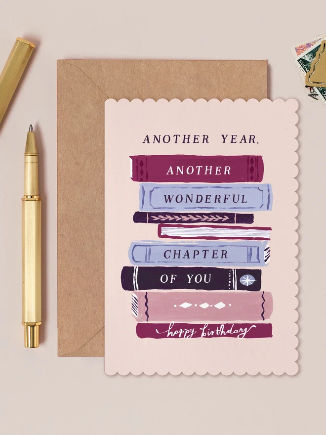 Bookish Birthday Card by Sister Paper Co with a kraft envelope