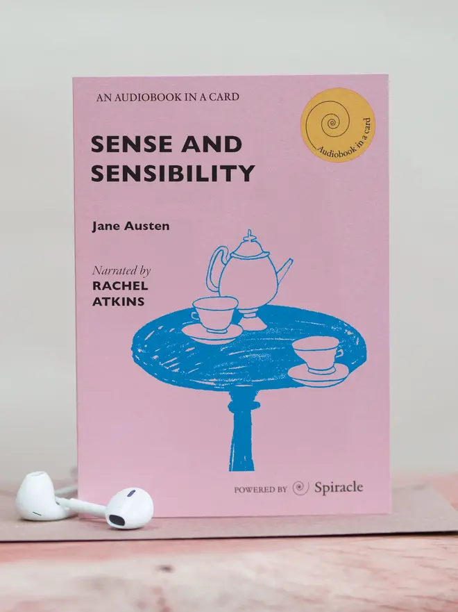 Sense And Sensibility Audiobook In A Card, on a table. 