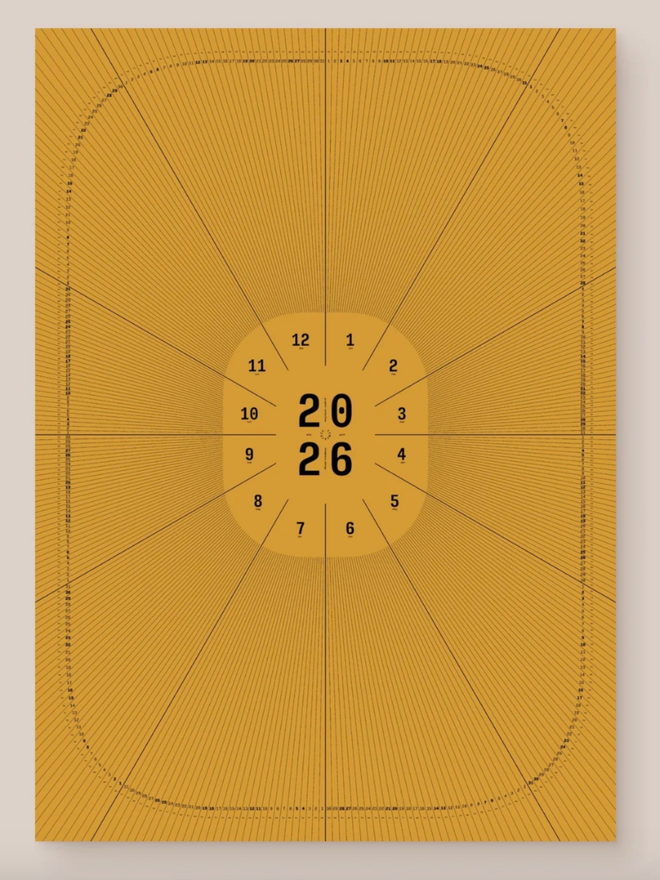Dial Circular Wall Calendar. A 2026 calendar on a wall.