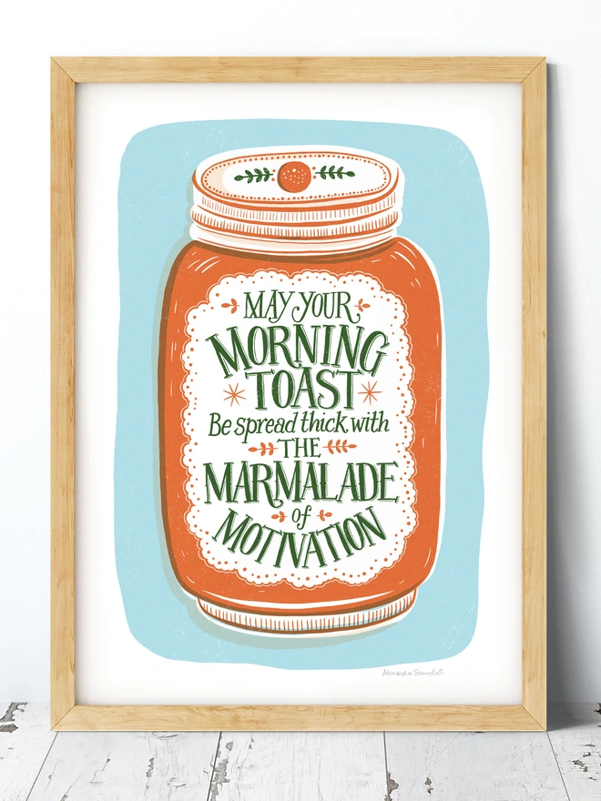 orange marmalade jar drawing on blue background