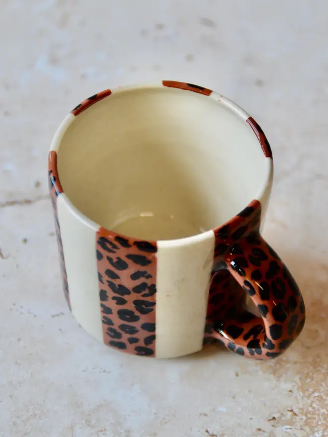 Le Petit Rayé handmade espresso cup with leopard pattern handle - top view