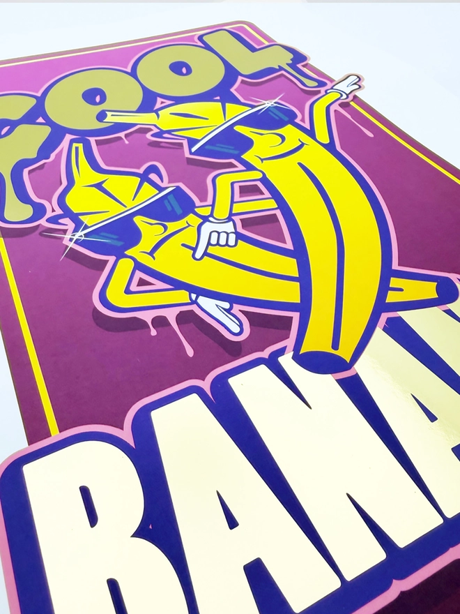 'Cool Bananas' Purple Gold Foil Print on white background