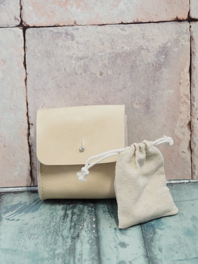 Personalised Leather Playing Card and Dice Holder Case. Natural cream handmade leather pouch.