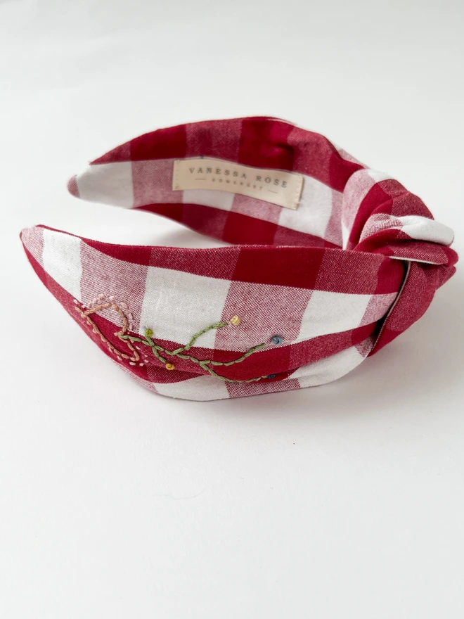 Red top Headband with hand embroidery