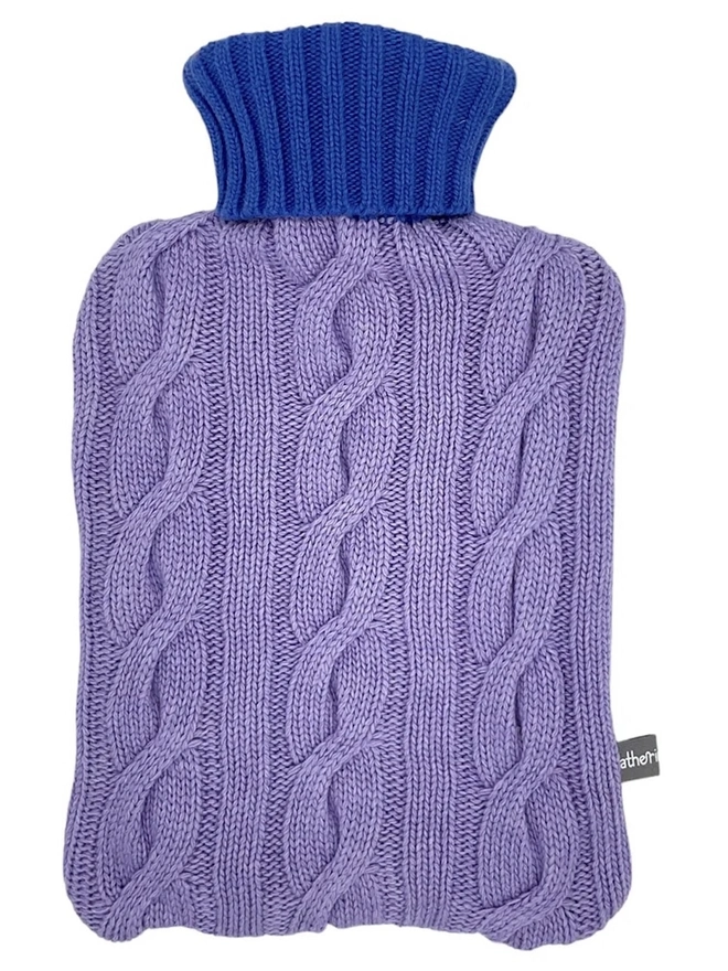 Cashmere Hot Water Bottle Cover, a colourful water bottle sitting on a white plain surface. 