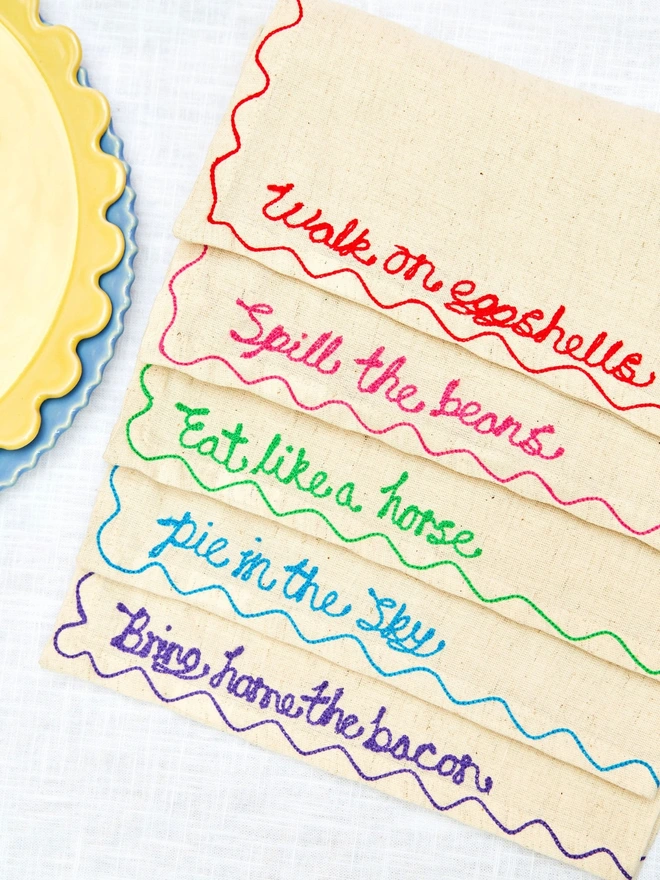 Embroidered Food Proverb Napkins