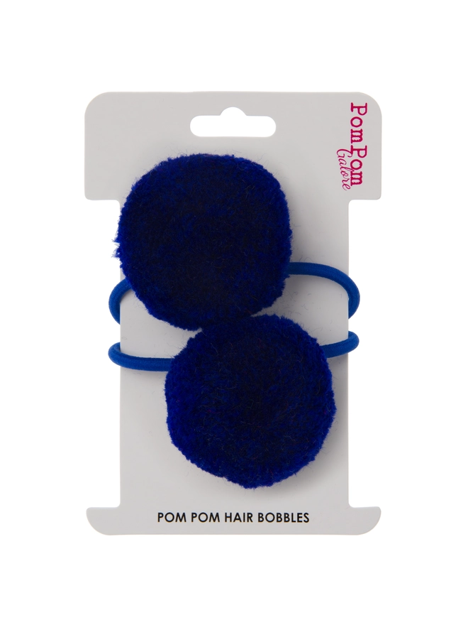Pompom hair bobble elastic set of 2 Indigo blue 4cm diameter 