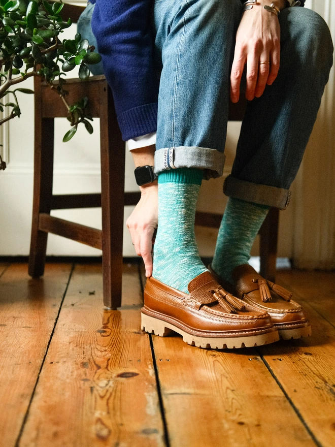 Turquoise Slub Socks