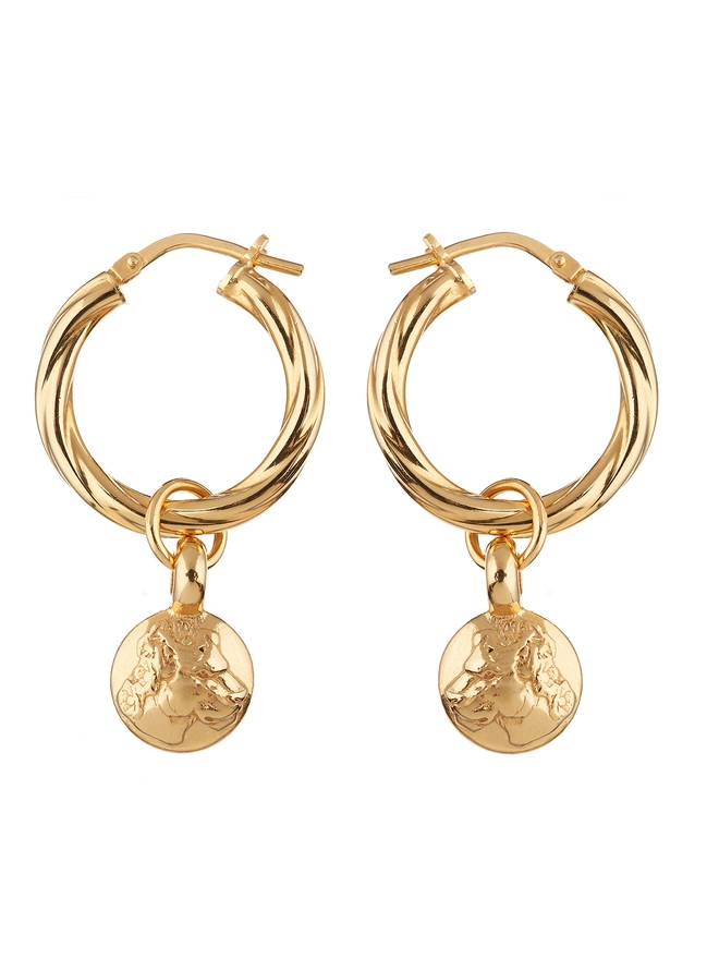 pebble lioness twisted hoops gold earrings