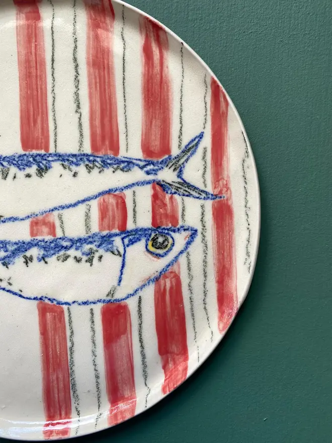 striped sardines ceramic plate