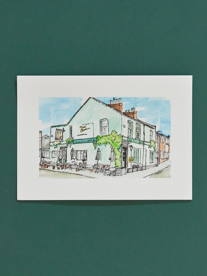 A5 watercolour pub painting 