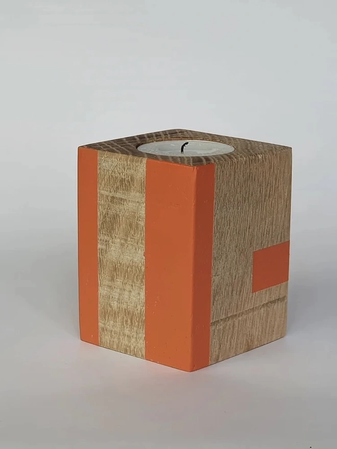 Tall Stripe Design Wooden Cube Candle