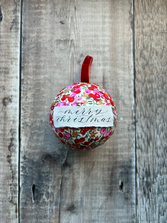 Christmas Liberty fabric bauble pink and gold