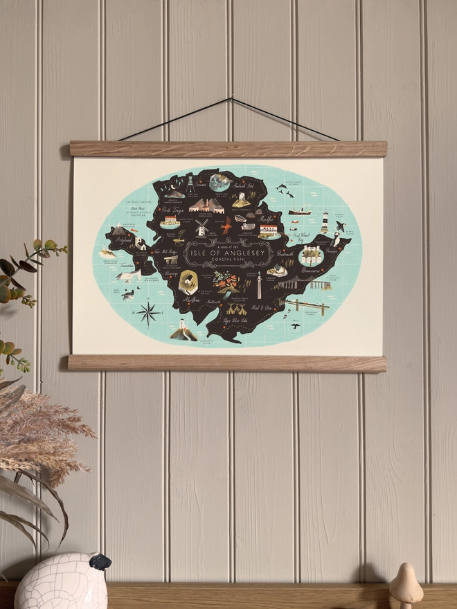 Anglesey Coastal Path Route Map framed against a panelled wall
