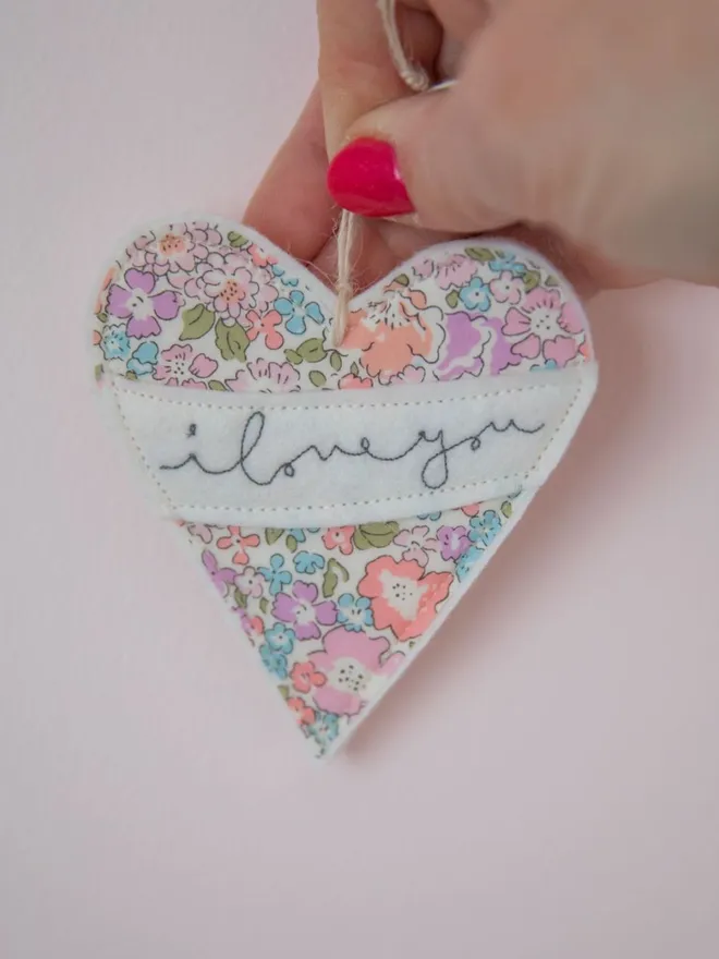 'I Love You' Embroidered Hanging Heart