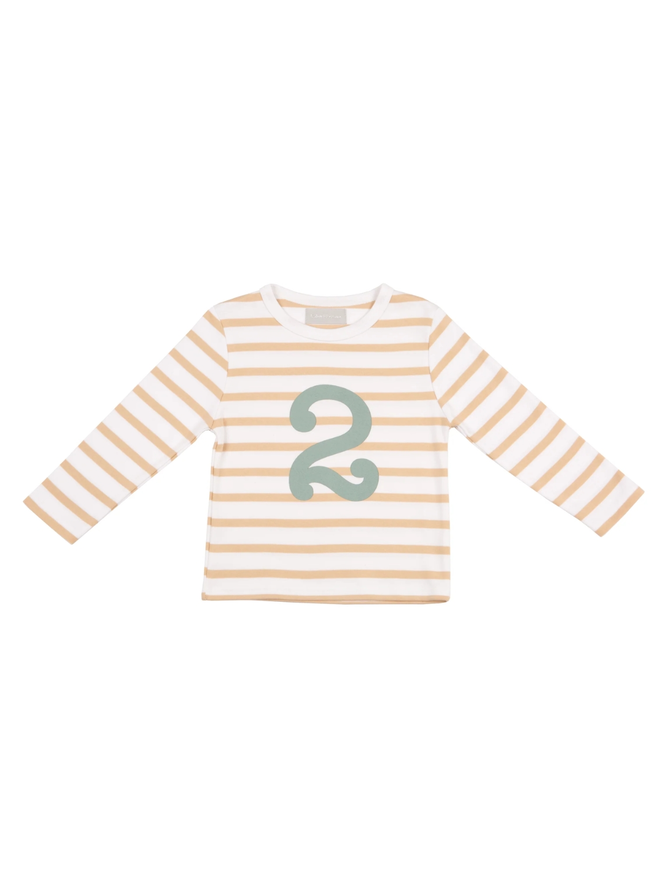 Biscuit & White Breton Striped Number 2 T Shirt (Green)