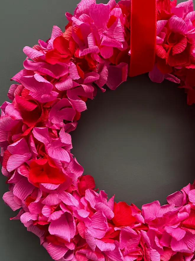 Hot Pink & Red Crepe Paper Wreath