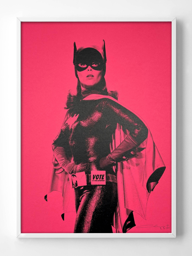 hotpink batgirl vote framed print