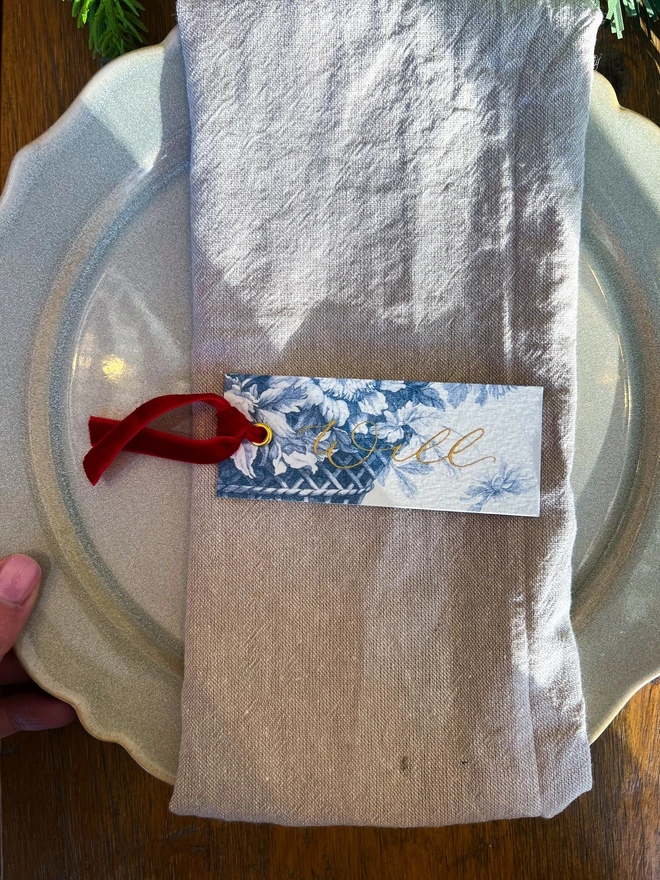 Personalised Calligraphy Chinoiserie Christmas Place Cards