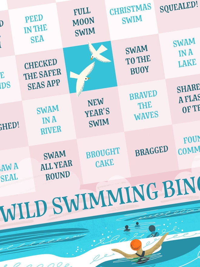 Wild swimming bingo card mini print sea swimming gift cold water swimmer