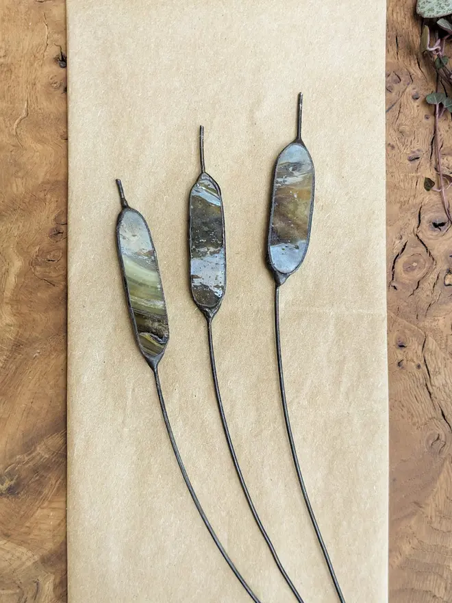 Stained Glass Trio of Bulrush Grasses