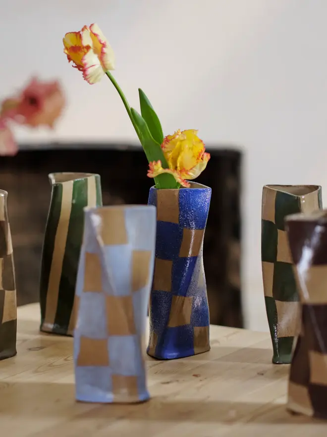 Baby Blue Check Twist Vase
