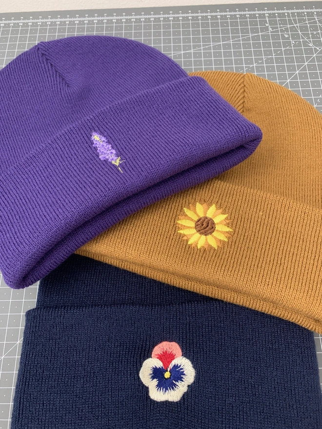 Embroidered Flower Beanie - Detail