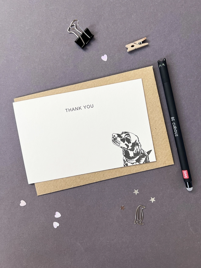 Flat correspondence cards illustrated with a Labrador