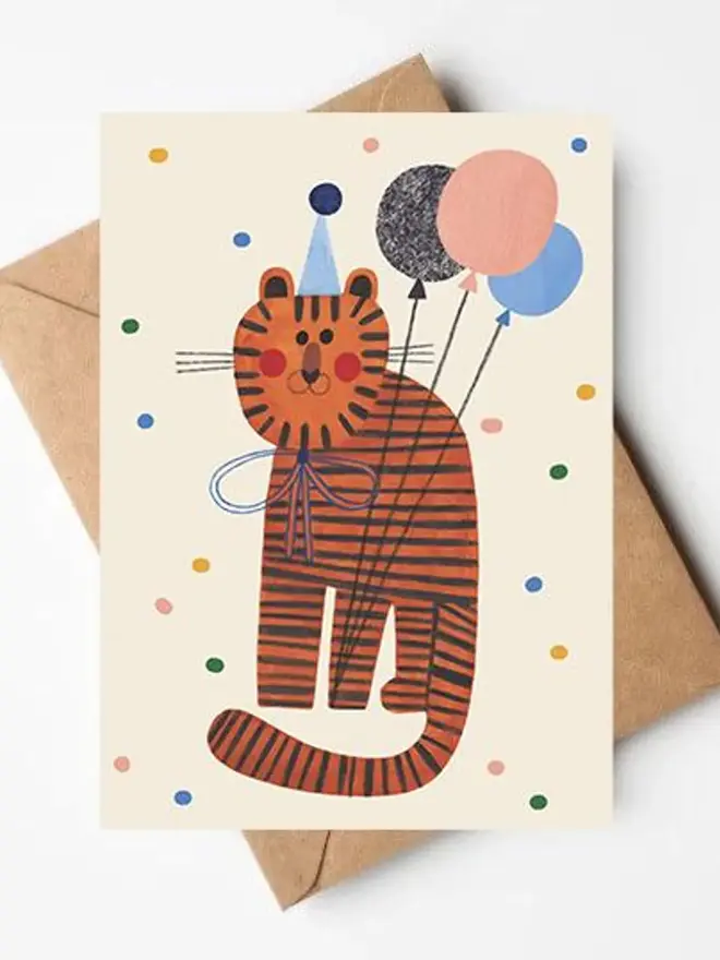 party tiger illustrated greetings card