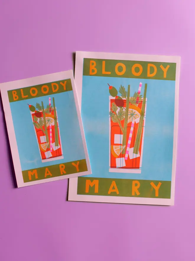 Bloody Mary Cocktail Risograph Print