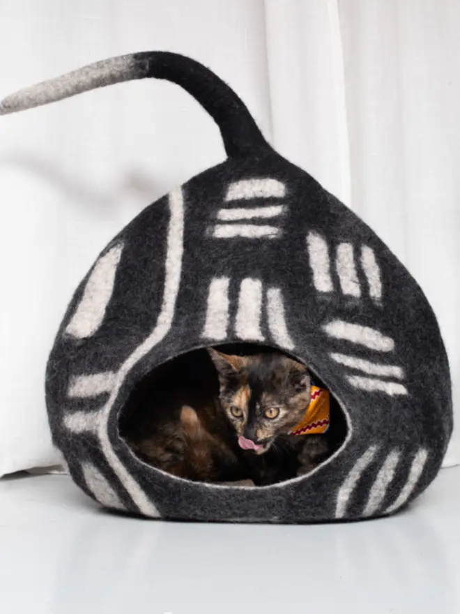 black and white felt cat cave 