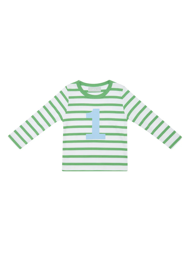Grass Green & White Breton Striped Number 1 T Shirt