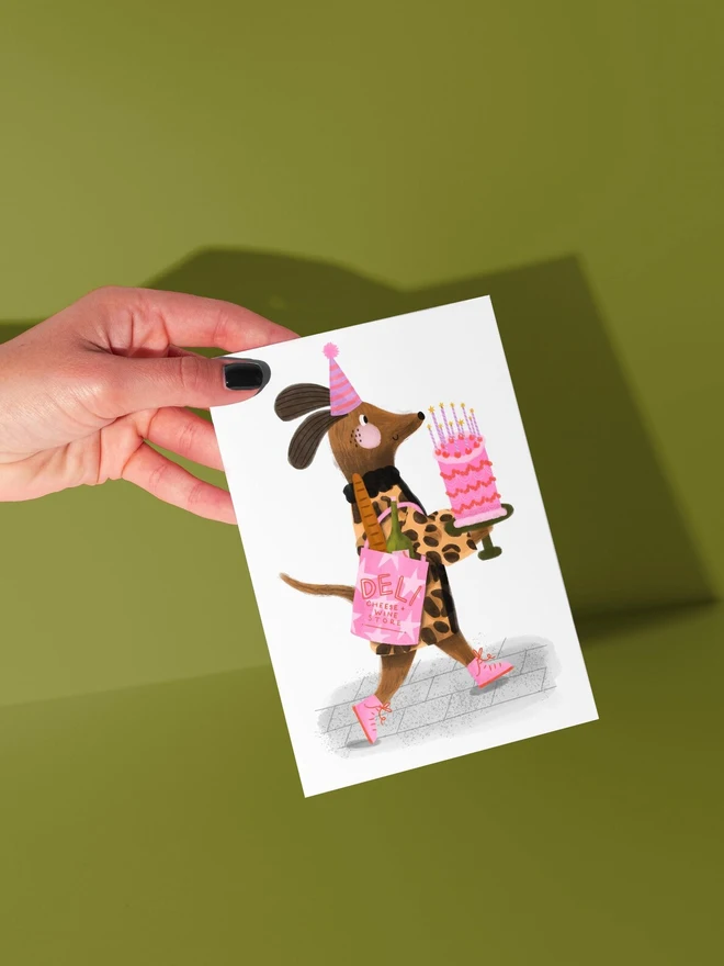 Leopard Print Dog Birthday Cake Card