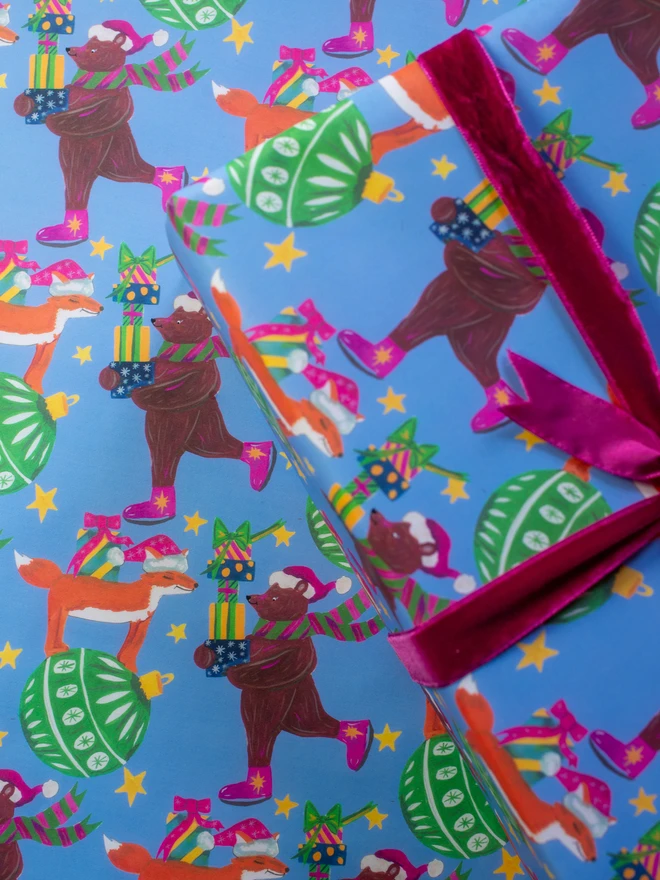 fox and bear christmas wrap