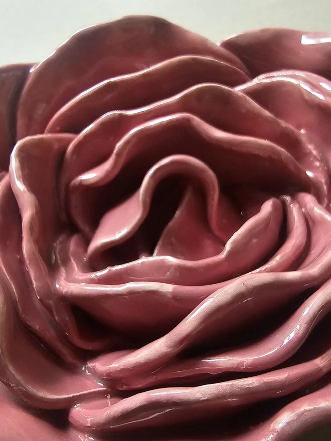 dusty dusky pink ceramic peony rose flower for wall art decor pottery gift for ceramic lovers 