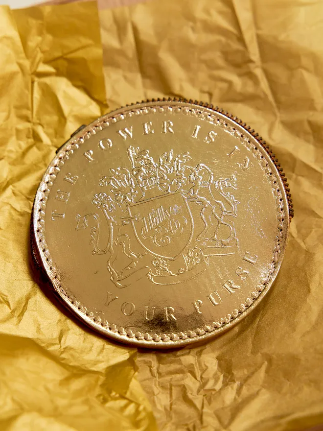 gold leather farthing coin purse 'The power is in your purse'