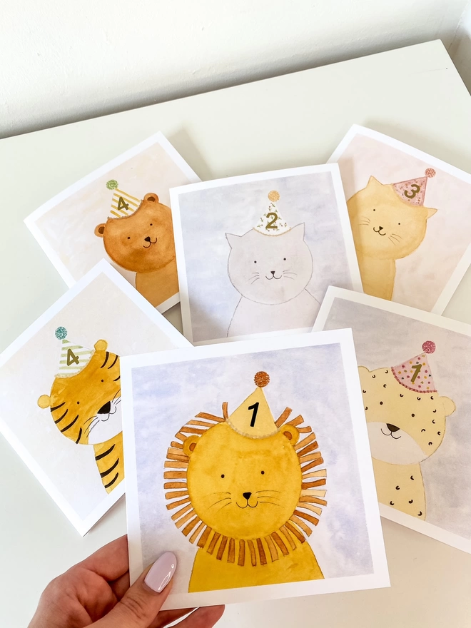 Animal Cards and Party Hats with numbersers