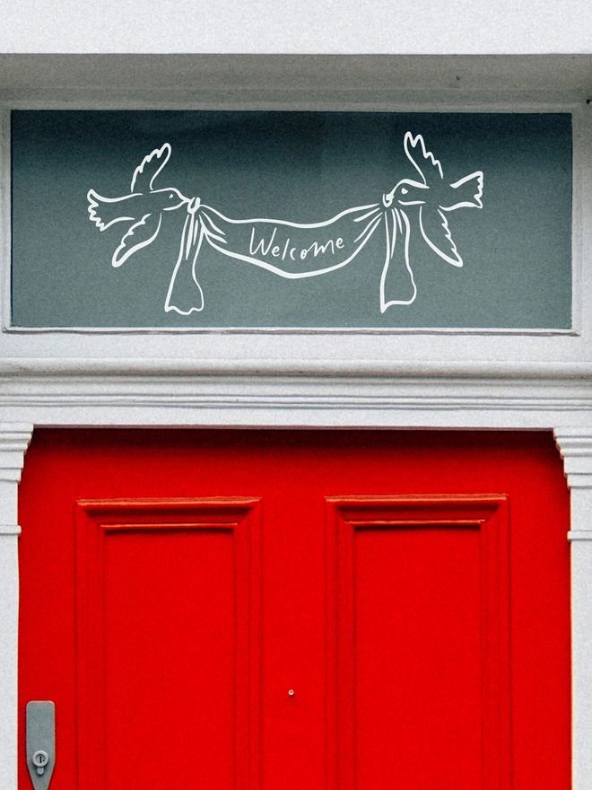 personalised banner with a pair of doves window and wall sticker