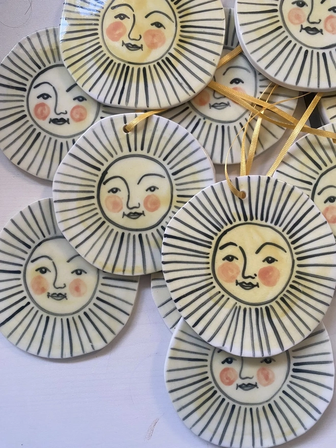 Hand-Painted Porcelain Sun Hanging Decoration