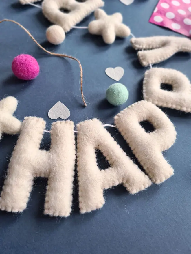 Felt Wool Happy Birthday Garland