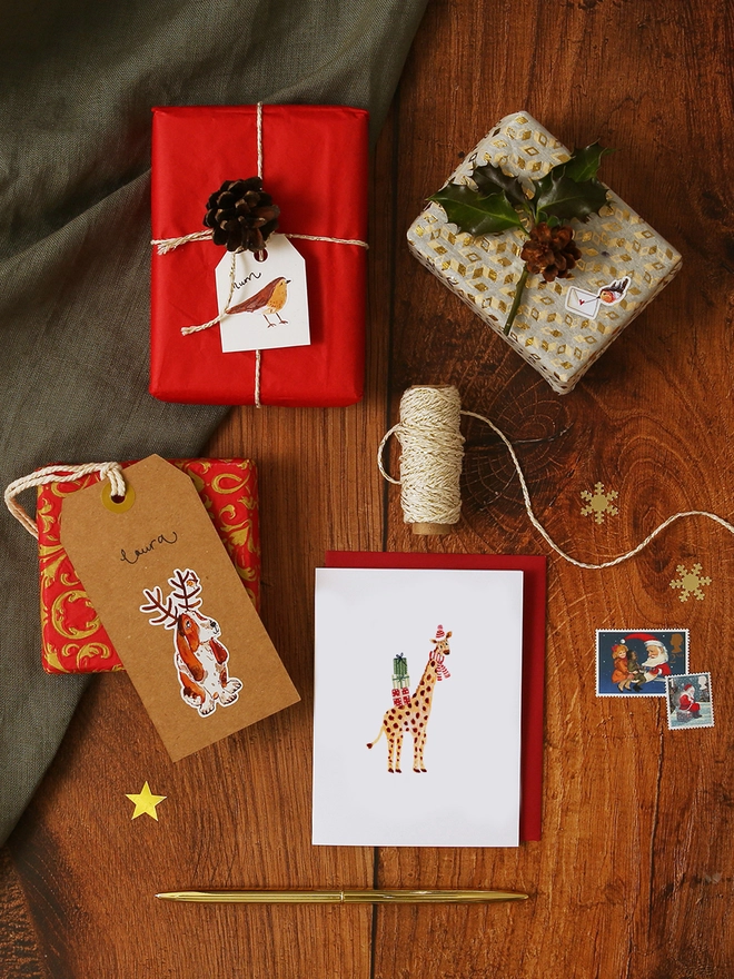 Christmas Giraffe Mini Christmas Card