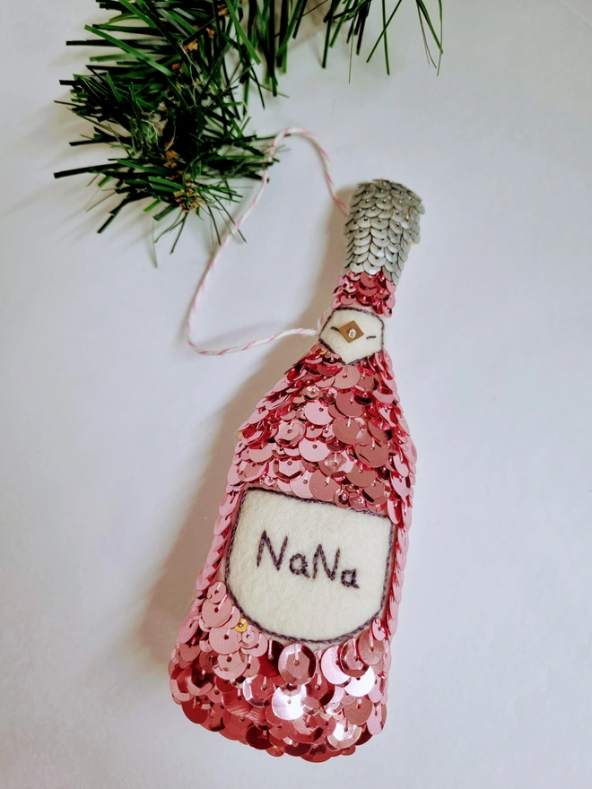 Personalised Pink Champagne Hanging Ornament