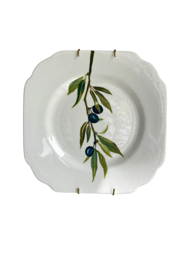 Sloe Berry Spray Oil Painting On A Vintage Tea Plate