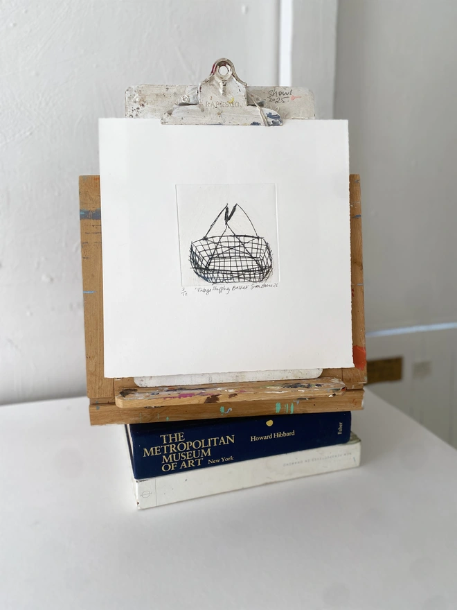 'Vintage Shopping Basket' Drypoint Print by Samantha Barnes