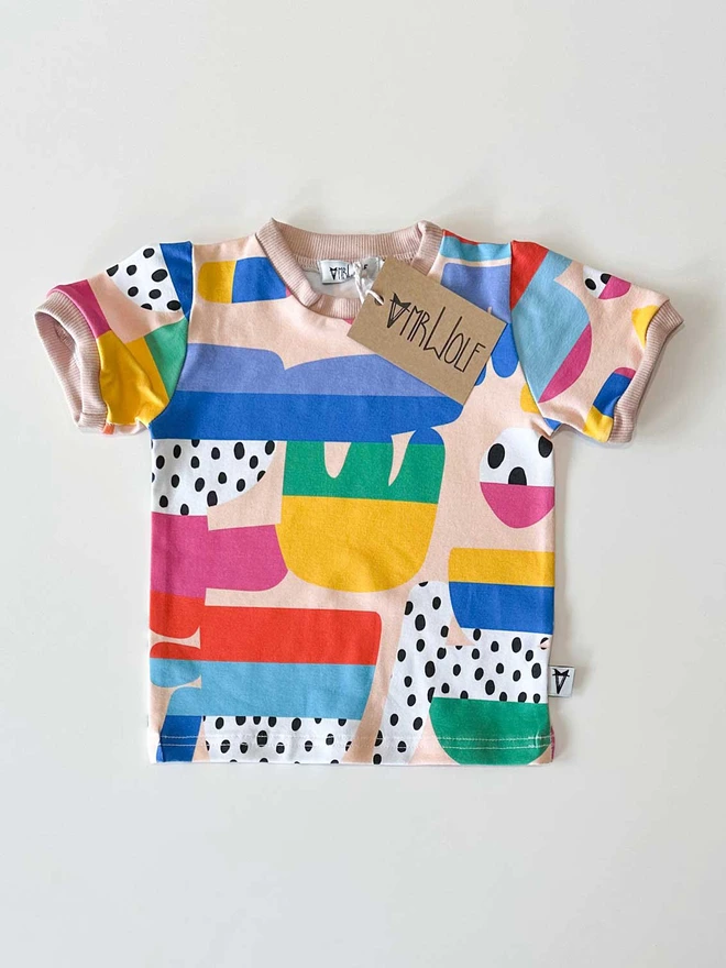 Spot collage print, art print, short sleeve T-shirt for babies and toddlers, fun printed T-shirt