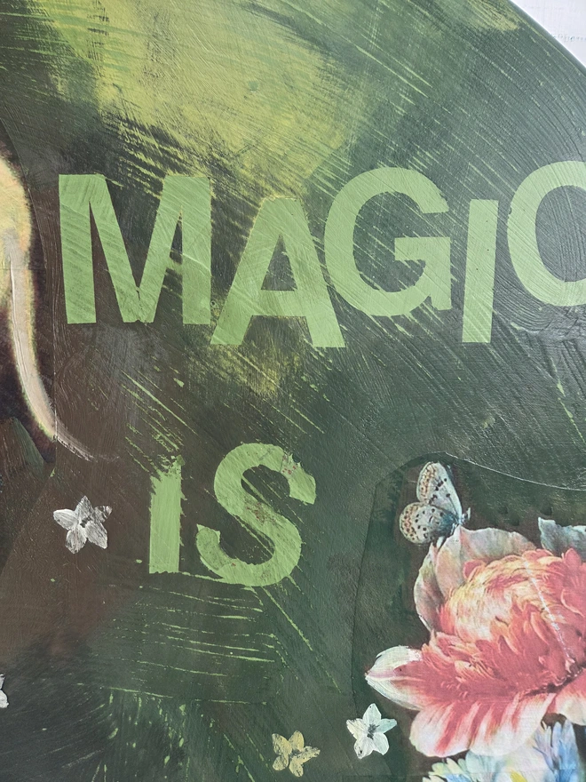 A magical unicorn art panel made from a reclaimed table-top