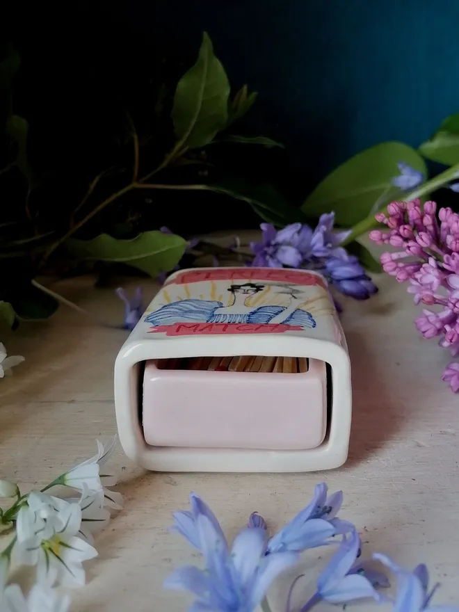 small Bespoke "Perfect Match" Greta ceramic unique hand painted matchbox