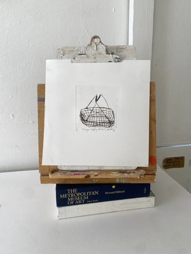 'Vintage Shopping Basket' Drypoint Print by Samantha Barnes