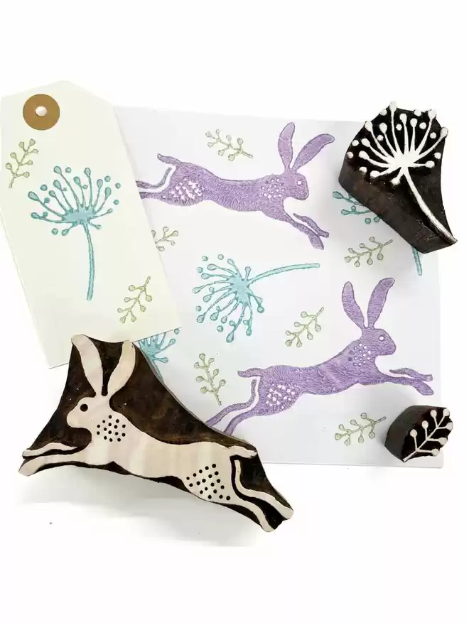 Easter wooden printing blocks - hare and seedhead