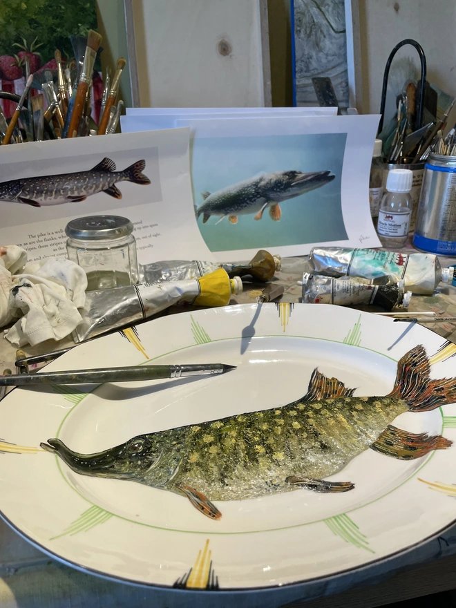 painting the pike in the studio